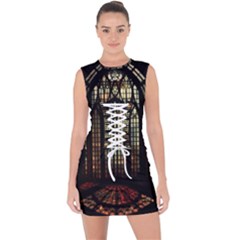 Stained Glass Window Gothic Haunted Eerie Lace Up Front Bodycon Dress by Jancukart