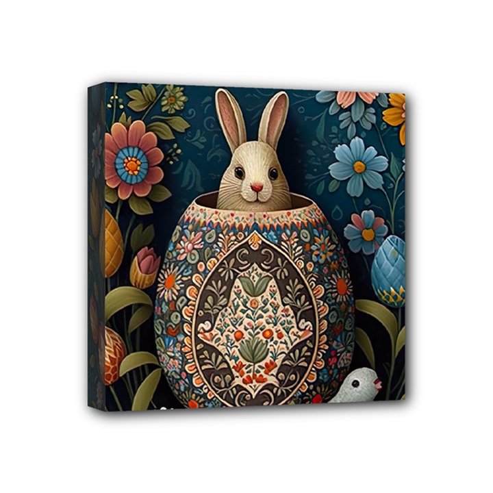 Easter Bunny Rabbit Flowers Easter Happy Easter Mini Canvas 4  x 4  (Stretched)