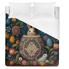 Easter Bunny Rabbit Flowers Easter Happy Easter Duvet Cover (queen Size) by Jancukart