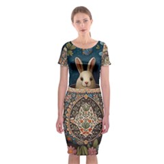 Easter Bunny Rabbit Flowers Easter Happy Easter Classic Short Sleeve Midi Dress