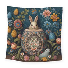 Easter Bunny Rabbit Flowers Easter Happy Easter Square Tapestry (large) by Jancukart