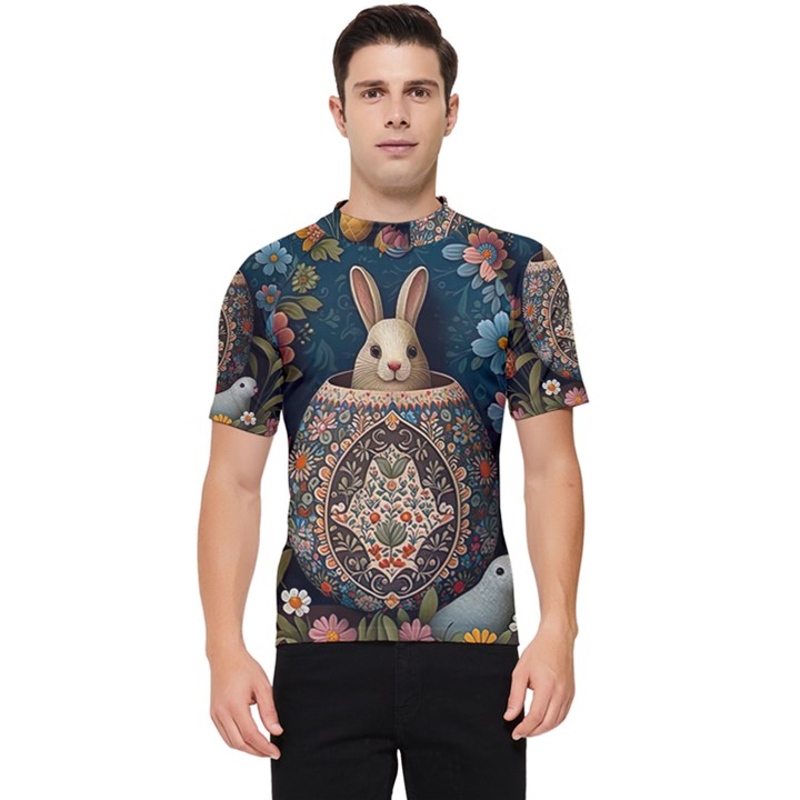 Easter Bunny Rabbit Flowers Easter Happy Easter Men s Short Sleeve Rash Guard