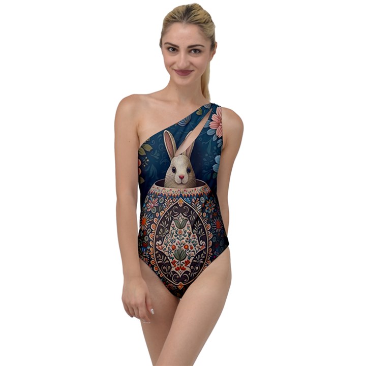 Easter Bunny Rabbit Flowers Easter Happy Easter To One Side Swimsuit