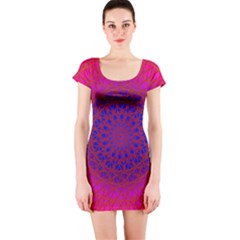 Geometric Pattern Line Art Kaleidoscope Symmetry Short Sleeve Bodycon Dress