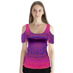 Geometric Pattern Line Art Kaleidoscope Symmetry Butterfly Sleeve Cutout Tee 