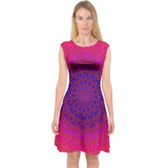 Geometric Pattern Line Art Kaleidoscope Symmetry Capsleeve Midi Dress