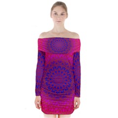 Geometric Pattern Line Art Kaleidoscope Symmetry Long Sleeve Off Shoulder Dress