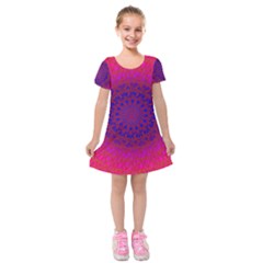 Geometric Pattern Line Art Kaleidoscope Symmetry Kids  Short Sleeve Velvet Dress