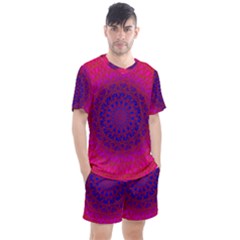 Geometric Pattern Line Art Kaleidoscope Symmetry Men s Mesh Tee And Shorts Set