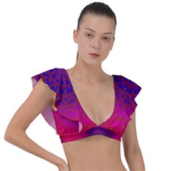 Geometric Pattern Line Art Kaleidoscope Symmetry Plunge Frill Sleeve Bikini Top by Jancukart