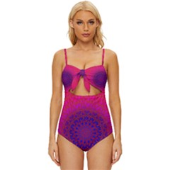 Geometric Pattern Line Art Kaleidoscope Symmetry Knot Front One-piece Swimsuit by Jancukart