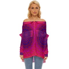 Geometric Pattern Line Art Kaleidoscope Symmetry Off Shoulder Chiffon Pocket Shirt by Jancukart