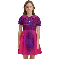 Geometric Pattern Line Art Kaleidoscope Symmetry Kids  Bow Tie Puff Sleeve Dress