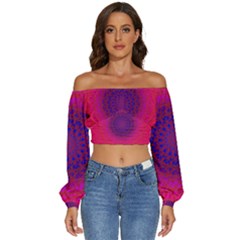 Geometric Pattern Line Art Kaleidoscope Symmetry Long Sleeve Crinkled Weave Crop Top