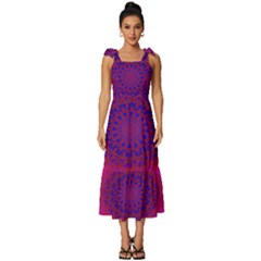 Geometric Pattern Line Art Kaleidoscope Symmetry Tie-strap Tiered Midi Chiffon Dress