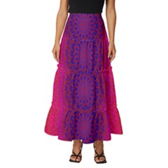 Geometric Pattern Line Art Kaleidoscope Symmetry Tiered Ruffle Maxi Skirt