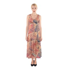 Leaves Pattern Abstract Circles Dots Ornament Sleeveless Maxi Dress