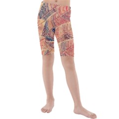 Leaves Pattern Abstract Circles Dots Ornament Kids  Mid Length Swim Shorts