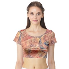 Leaves Pattern Abstract Circles Dots Ornament Short Sleeve Crop Top