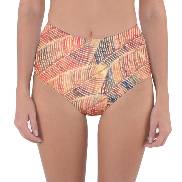 Leaves Pattern Abstract Circles Dots Ornament Reversible High-Waist Bikini Bottoms