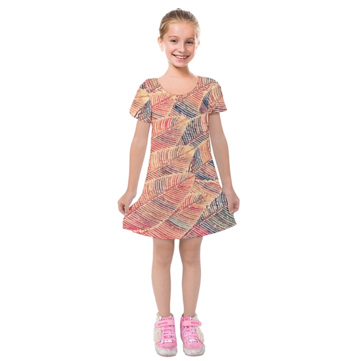 Leaves Pattern Abstract Circles Dots Ornament Kids  Short Sleeve Velvet Dress