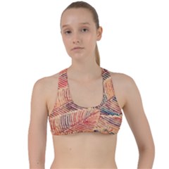 Leaves Pattern Abstract Circles Dots Ornament Criss Cross Racerback Sports Bra