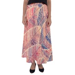 Leaves Pattern Abstract Circles Dots Ornament Flared Maxi Skirt