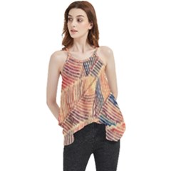 Leaves Pattern Abstract Circles Dots Ornament Flowy Camisole Tank Top