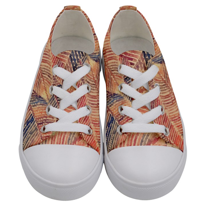 Leaves Pattern Abstract Circles Dots Ornament Kids  Low Top Canvas Sneakers