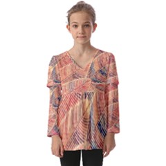 Leaves Pattern Abstract Circles Dots Ornament Kids  V Neck Casual Top