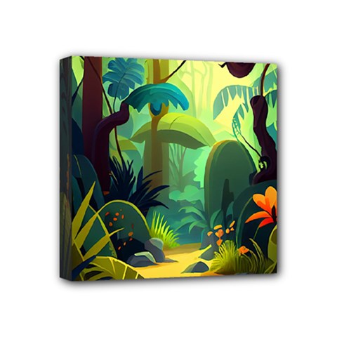 Jungle Rainforest Tropical Forest Jungle Scene Mini Canvas 4  X 4  (stretched)