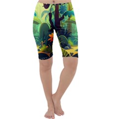 Jungle Rainforest Tropical Forest Jungle Scene Cropped Leggings 