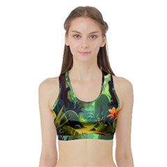 Jungle Rainforest Tropical Forest Jungle Scene Sports Bra With Border