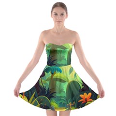 Jungle Rainforest Tropical Forest Jungle Scene Strapless Bra Top Dress