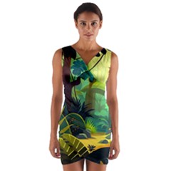 Jungle Rainforest Tropical Forest Jungle Scene Wrap Front Bodycon Dress by Jancukart