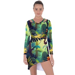 Jungle Rainforest Tropical Forest Jungle Scene Asymmetric Cut-out Shift Dress