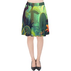 Jungle Rainforest Tropical Forest Jungle Scene Velvet High Waist Skirt by Jancukart