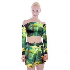 Jungle Rainforest Tropical Forest Jungle Scene Off Shoulder Top With Mini Skirt Set by Jancukart