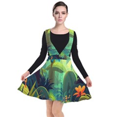 Jungle Rainforest Tropical Forest Jungle Scene Plunge Pinafore Dress