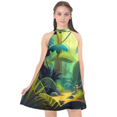 Jungle Rainforest Tropical Forest Jungle Scene Halter Neckline Chiffon Dress  by Jancukart