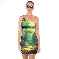 Jungle Rainforest Tropical Forest Jungle Scene One Soulder Bodycon Dress