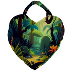 Jungle Rainforest Tropical Forest Jungle Scene Giant Heart Shaped Tote by Jancukart