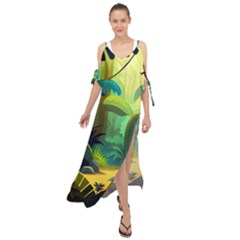 Jungle Rainforest Tropical Forest Jungle Scene Maxi Chiffon Cover Up Dress by Jancukart