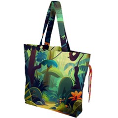 Jungle Rainforest Tropical Forest Jungle Scene Drawstring Tote Bag