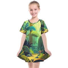 Jungle Rainforest Tropical Forest Jungle Scene Kids  Smock Dress by Jancukart