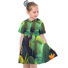 Jungle Rainforest Tropical Forest Jungle Scene Kids  Sailor Dress