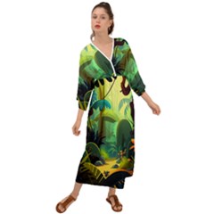 Jungle Rainforest Tropical Forest Jungle Scene Grecian Style  Maxi Dress by Jancukart