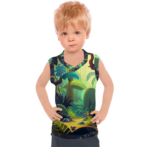 Jungle Rainforest Tropical Forest Jungle Scene Kids  Sport Tank Top by Jancukart