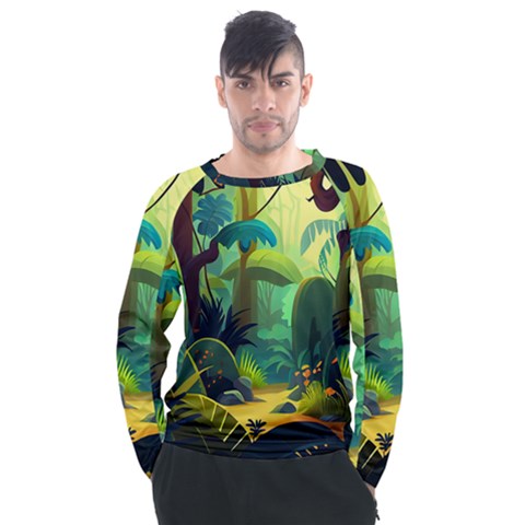 Jungle Rainforest Tropical Forest Jungle Scene Men s Long Sleeve Raglan Tee by Jancukart