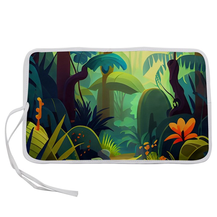 Jungle Rainforest Tropical Forest Jungle Scene Pen Storage Case (S)